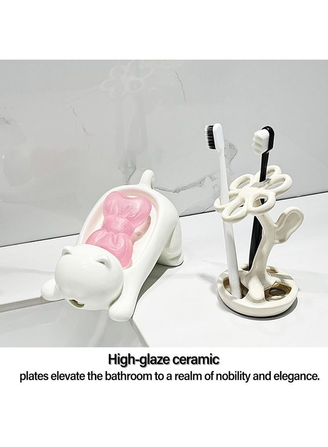 هومستر صحن صابون قطط سيرامي ذاتي التصريف مع فتحات تصريف، حامل إسفنج صابون لطيف مع تصريف، صينية على شكل حيوان غير منزلق لحمام ديكر، دش، بار، مطبخ - Image 4
