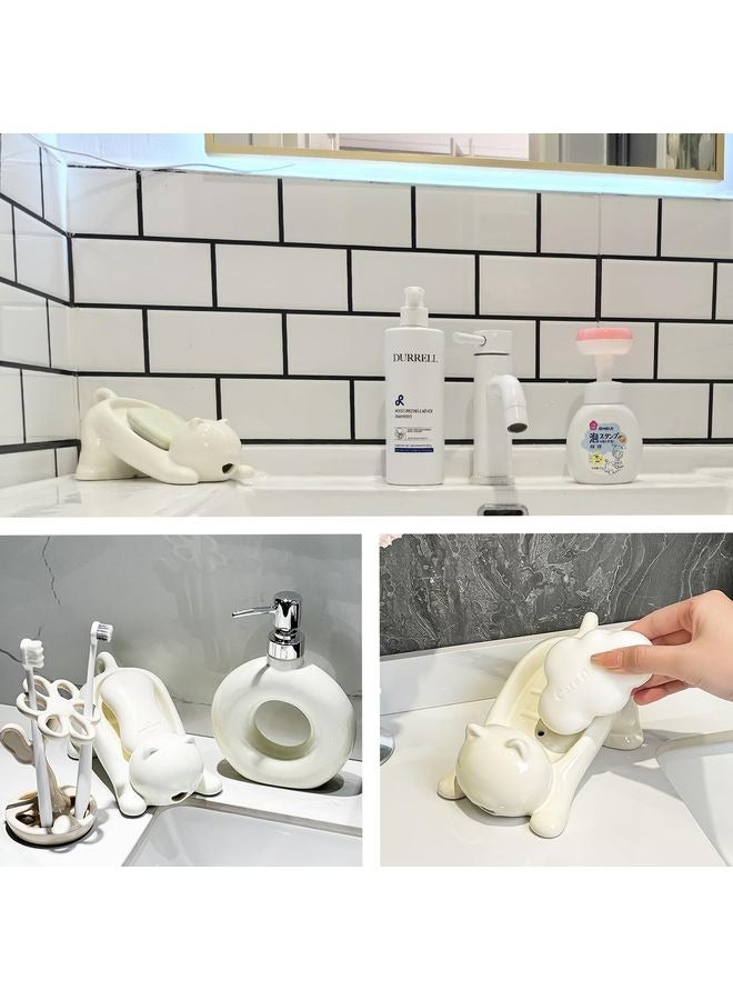 هومستر صحن صابون قطط سيرامي ذاتي التصريف مع فتحات تصريف، حامل إسفنج صابون لطيف مع تصريف، صينية على شكل حيوان غير منزلق لحمام ديكر، دش، بار، مطبخ - Image 5