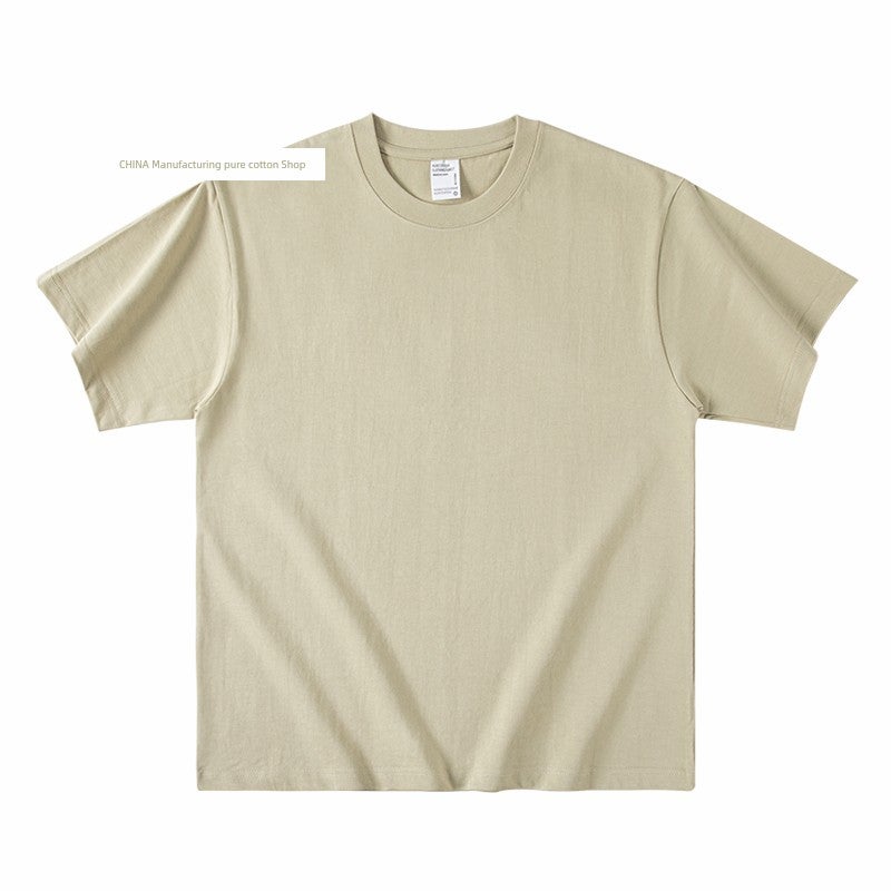 Milk blue 300g heavy cotton short-sleeved T-shirt with loose and thick small collar in summer, versatile for men and women. - Image 2