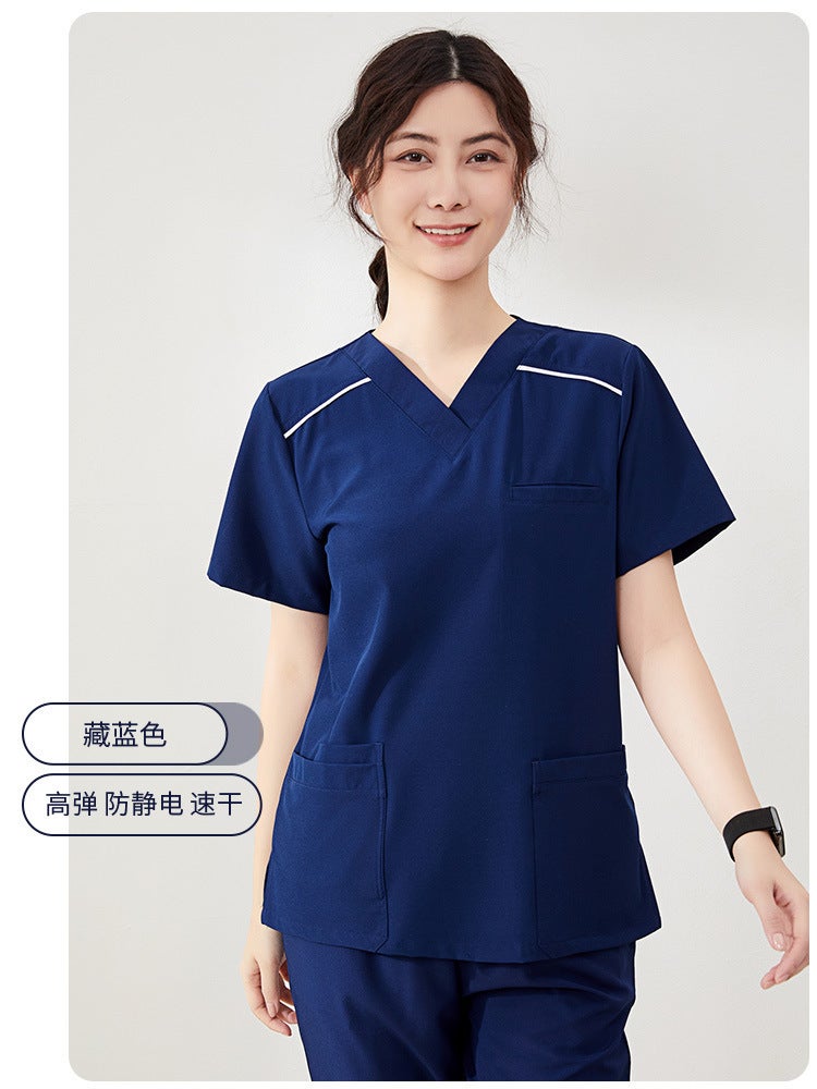 Hand-washing Clothes Womens Elastic Quick-drying Yuezi Center Yuesao Shanghu Surgical Clothes Brush Hand Clothes Beautician Oral Work Clothes 010 navy blue short-sleeved suit 