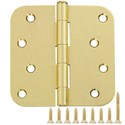 JIW 3 Pack 4 Inch Door Hinges Gold Hardware Interior Door Hinges 4in Outdoor Heavy Duty Kitchen Cabinet,Closet,Gate,Wooden Furniture Storage Box Hinges for Doors Front Hallway Residential Hinges Rounded - Image 1