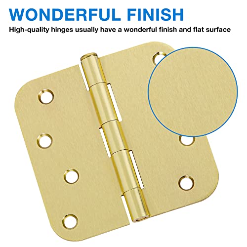 JIW 3 Pack 4 Inch Door Hinges Gold Hardware Interior Door Hinges 4in Outdoor Heavy Duty Kitchen Cabinet,Closet,Gate,Wooden Furniture Storage Box Hinges for Doors Front Hallway Residential Hinges Rounded - Image 3