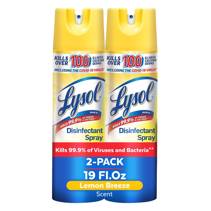 Lysol بخاخ ليزول المطهر، بخاخ تعقيم ومضاد للبكتيريا، للتعقيم وإزالة الروائح، رائحة الليمون، 19 أونصة سائلة (عبوة من 2)، قد يختلف التعبئة - Image 1