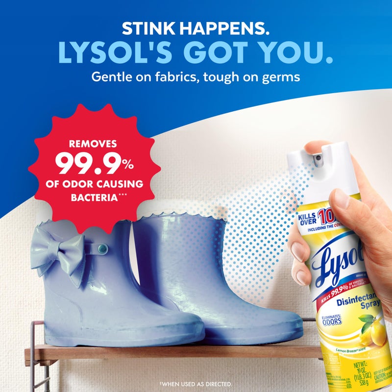 Lysol بخاخ ليزول المطهر، بخاخ تعقيم ومضاد للبكتيريا، للتعقيم وإزالة الروائح، رائحة الليمون، 19 أونصة سائلة (عبوة من 2)، قد يختلف التعبئة - Image 4