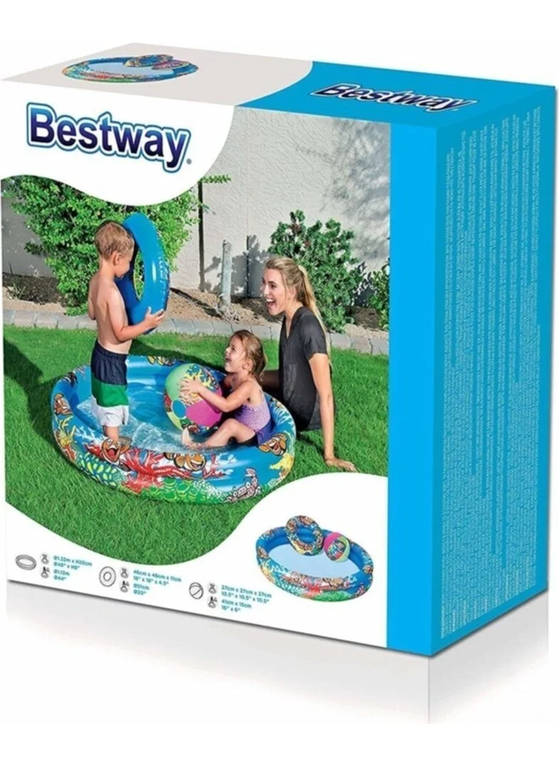 Bestway 51124 Children's Pool 1.22 cm + Ball 27 cm + Bagel 46 cm 3 Piece Set