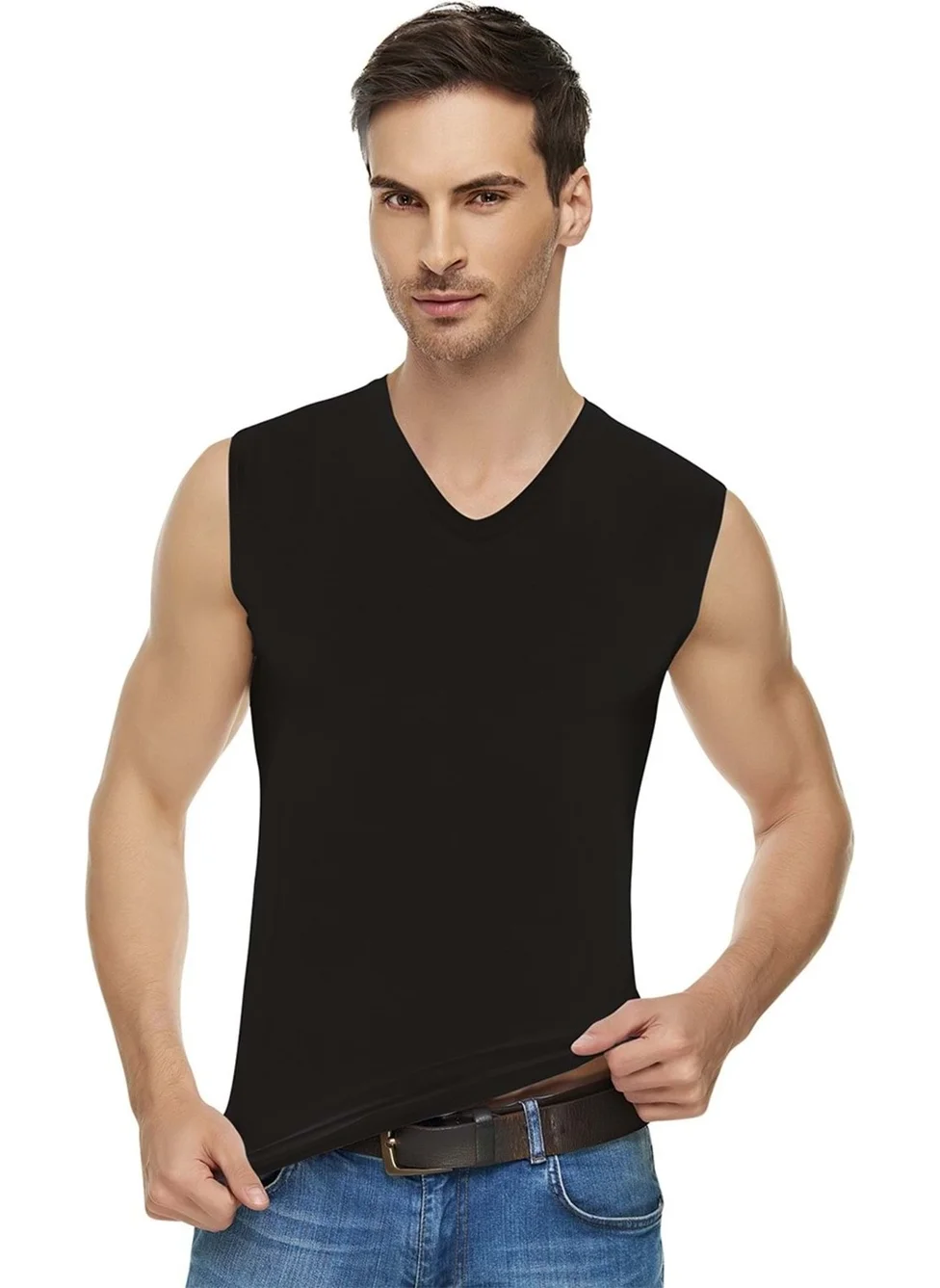 Tutku Elit 1305 Men's Elastane V Neck Zero Sleeve Undershirt