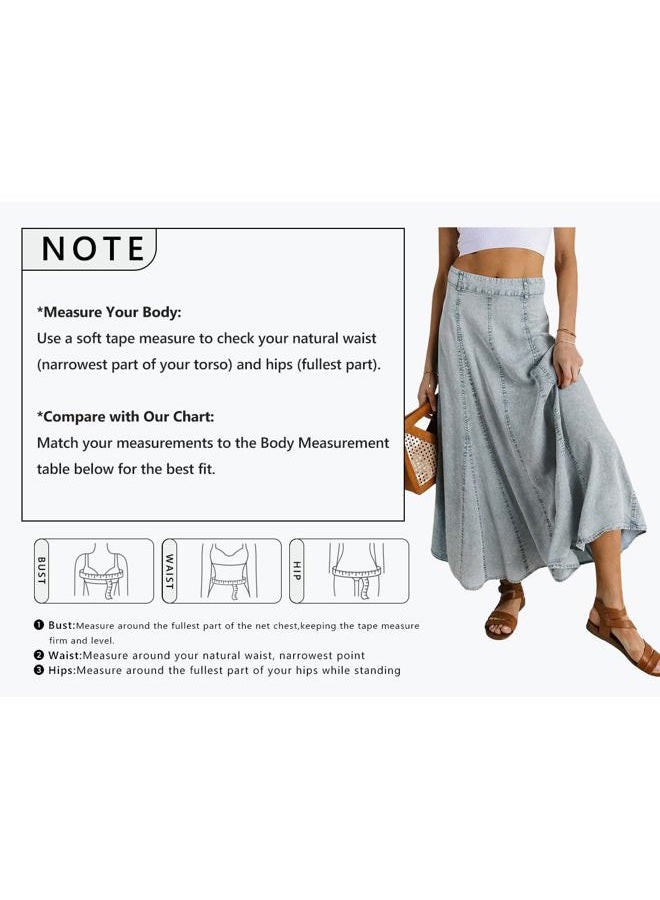 CHARTOU Women Vintage Long Denim Skirt Flowy Big Hem Slouchy Washed Jean Skirt, Blue, S - Image 4