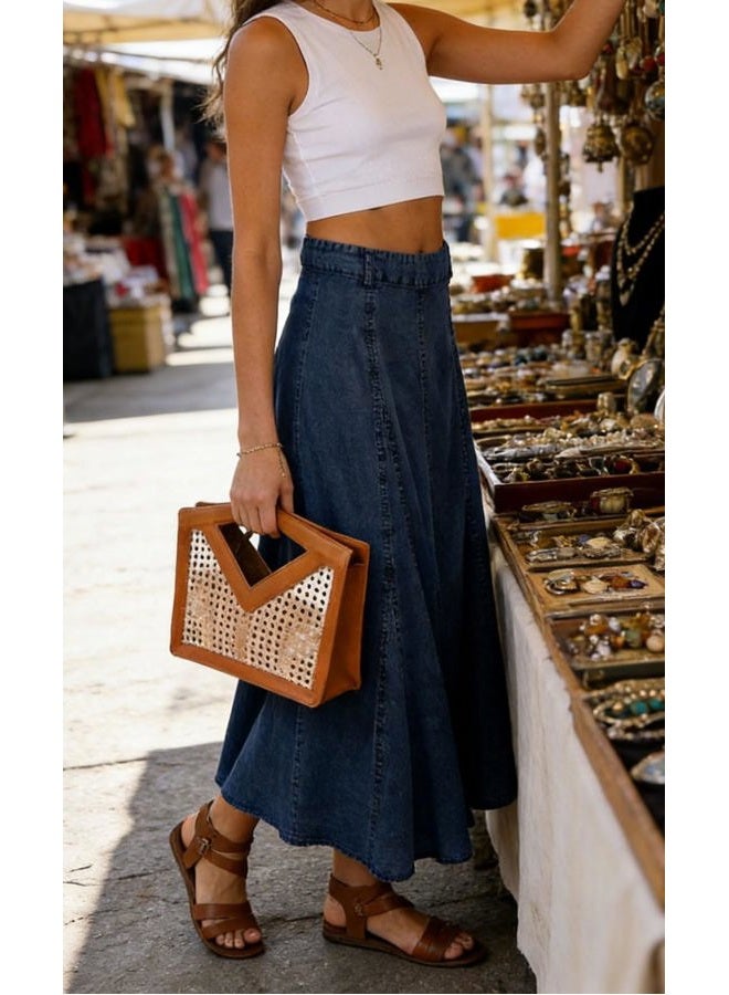 CHARTOU Women Vintage Long Denim Skirt Flowy Big Hem Slouchy Washed Jean Skirt, Blue, S - Image 3