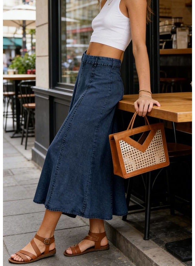 CHARTOU Women Vintage Long Denim Skirt Flowy Big Hem Slouchy Washed Jean Skirt, Blue, S - Image 2
