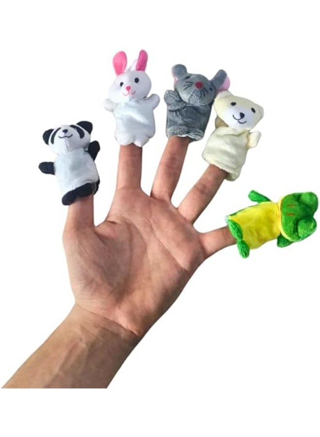Set of 5 Soft Velvet Finger Puppets, Mini Cartoon Animal Hand Puppets for Storytelling, Educational Performances, School Puppets, and Theater (Mouse, Panda, Fox, Frog, Bear) - Image 1