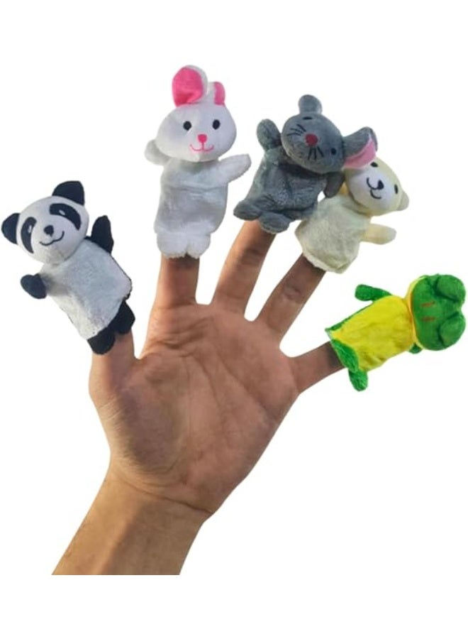 Set of 5 Soft Velvet Finger Puppets, Mini Cartoon Animal Hand Puppets for Storytelling, Educational Performances, School Puppets, and Theater (Mouse, Panda, Fox, Frog, Bear) - Image 2