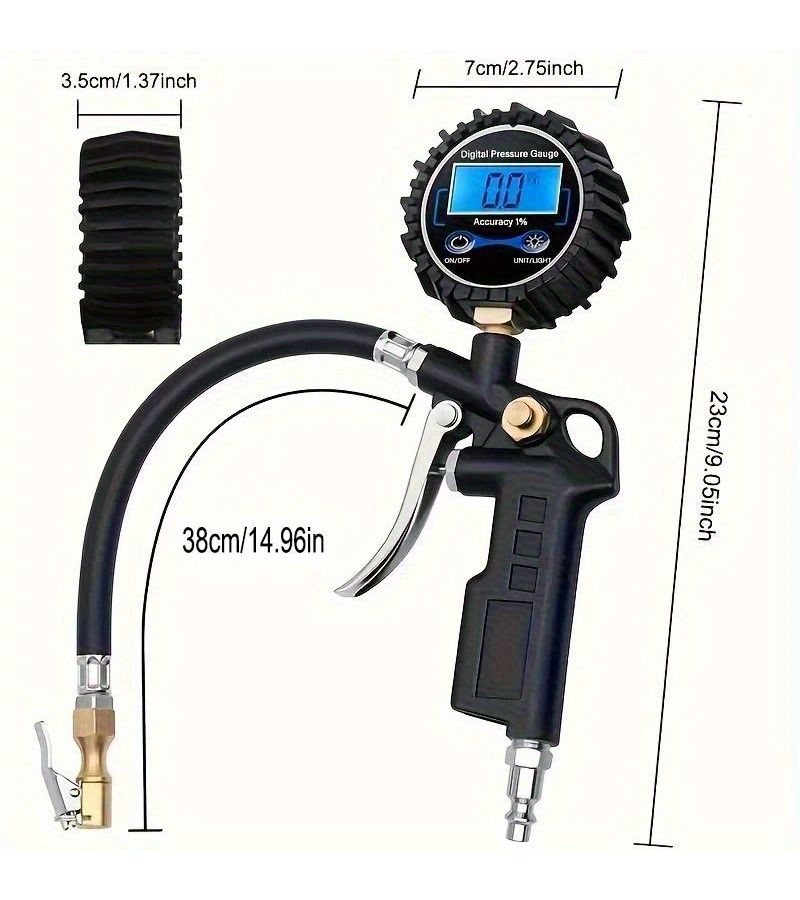 Digital Tire Pressure Gauge Inflator with Valve Core EU US JP Connectors 250 PSI Heavy Duty Air Chuck 0.1 Inch Display Quick Connect for All Vehicles Tire Pressure Gauge EU US JP - Image 1