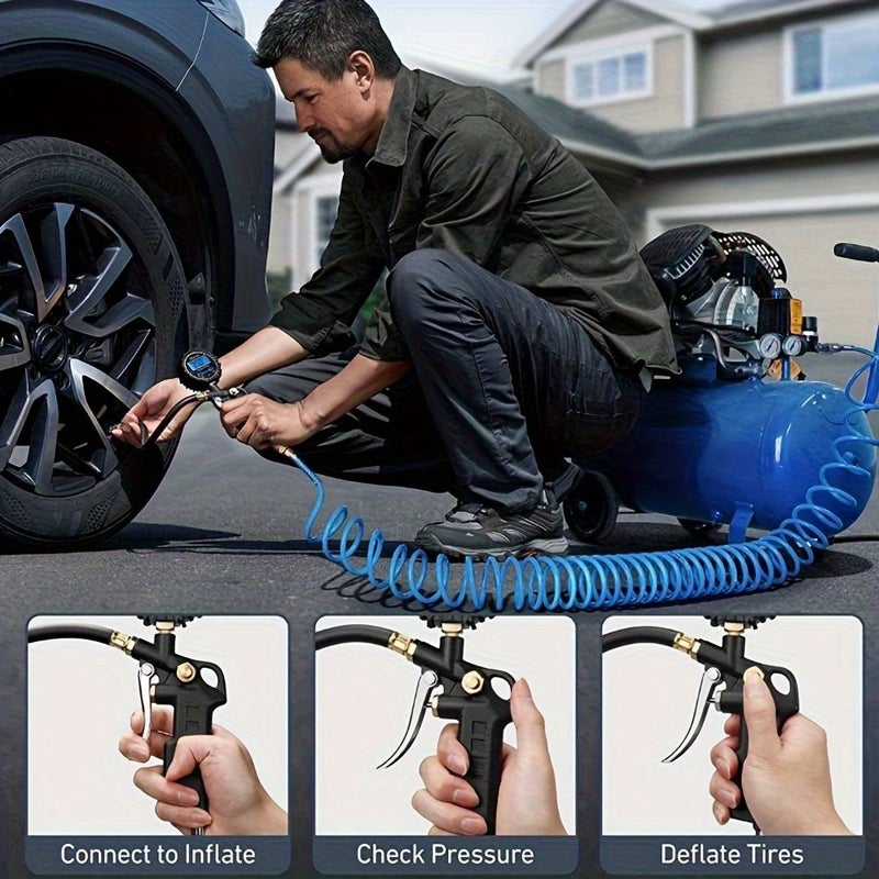 Digital Tire Pressure Gauge Inflator with Valve Core EU US JP Connectors 250 PSI Heavy Duty Air Chuck 0.1 Inch Display Quick Connect for All Vehicles Tire Pressure Gauge EU US JP - Image 2