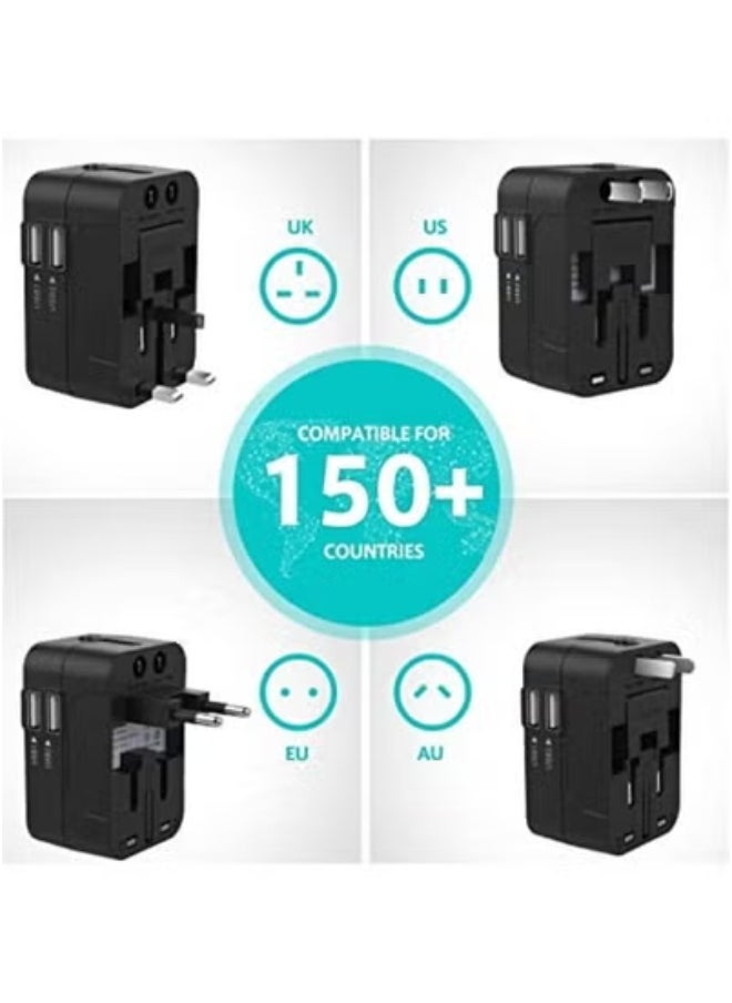 NEWVANGA Travel Adapter Universal All-in-One Worldwide Power Adapter with Dual USB Charging Ports – International Travel Plug Adapter for Asia, UK, Europe, USA, AUS – Multi-Country Compatible Wall Charger with AC Socket – Compact, Safe & Durable Black Design  - Image 4