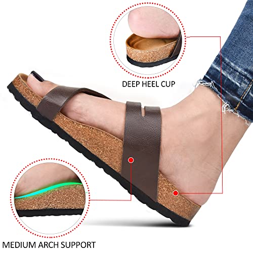 AEROTHOTIC Cute Slides for Women with Arch Support Comfy Adjustable Buckle Split Toe Straps with Cushioned Memory Foam Cork Foodbed Slip on Luxury Outdoor Walking Sandals (Kaizen Brown, Size 9) - Image 4
