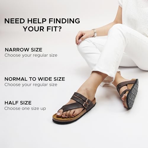 AEROTHOTIC Cute Slides for Women with Arch Support Comfy Adjustable Buckle Split Toe Straps with Cushioned Memory Foam Cork Foodbed Slip on Luxury Outdoor Walking Sandals (Kaizen Brown, Size 9) - Image 3