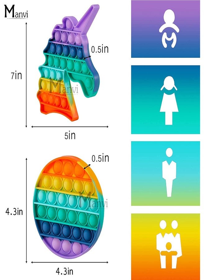 MANVI Fidget Toy for Kids, Educational Sensory Toy for Children, Pop it for Kids, Multi Color Different Shape Pop it for Kids, Simple Fidget Toy for All Ages (Unicorn and Round) - Image 2