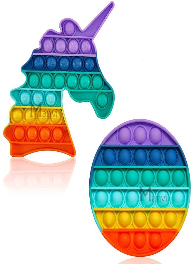 MANVI Fidget Toy for Kids, Educational Sensory Toy for Children, Pop it for Kids, Multi Color Different Shape Pop it for Kids, Simple Fidget Toy for All Ages (Unicorn and Round) - Image 1