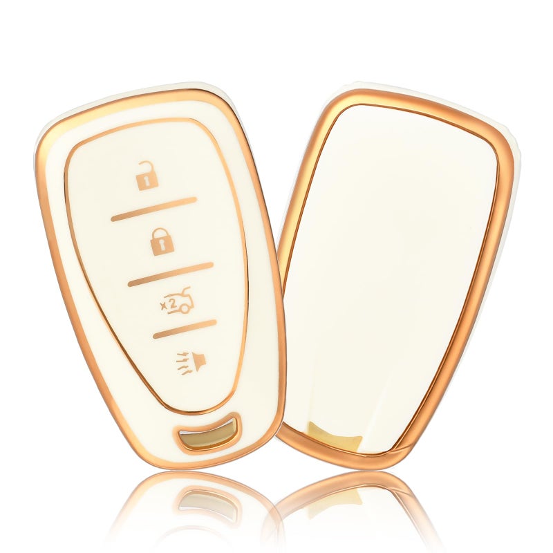 OFFCURVE for Chevy Key Fob Cover Case Full TPU Protector for 2016 2017 2018 2019 2020 Chevrolet Chevy Malibu Camaro Cruze Traverse Spark Equinox Sonic Volt Bolt Car Accessories 4 Buttons White