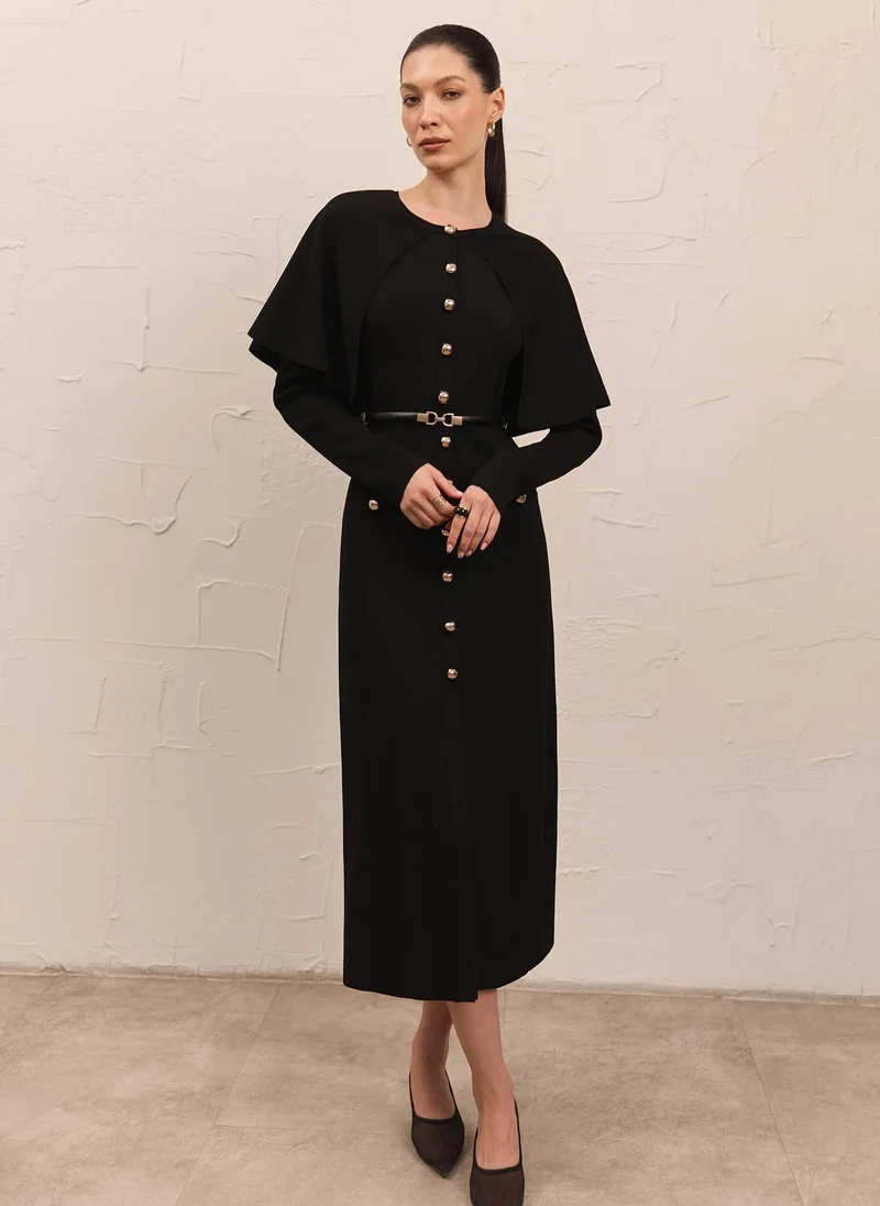 Lichi Midi dress with a cape and matching belt