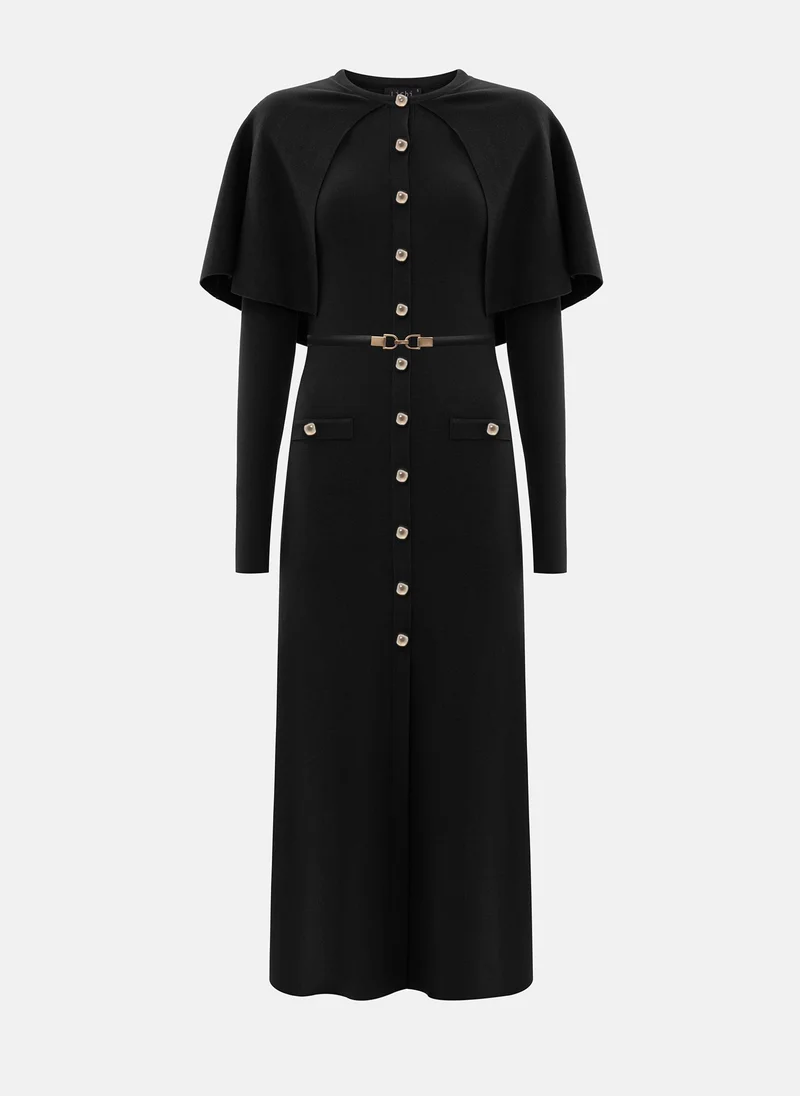 Lichi Midi dress with a cape and matching belt