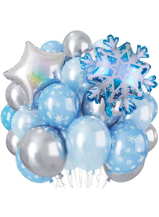 Paeyeq Winter Snowflake Balloons, 12 Pearl Light Baby Blue Silver Latex Balloons with Star Snowflake Foil Balloon for Winter Wonderland Christmas Baby Its Cold Outside Shower Birthday Party Decorations - Image 1