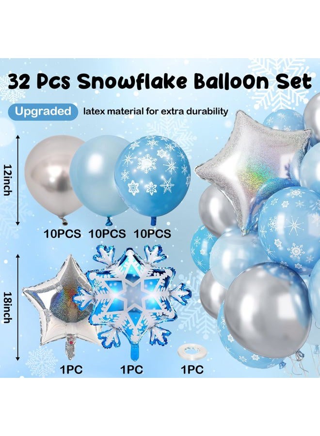 Paeyeq Winter Snowflake Balloons, 12 Pearl Light Baby Blue Silver Latex Balloons with Star Snowflake Foil Balloon for Winter Wonderland Christmas Baby Its Cold Outside Shower Birthday Party Decorations - Image 2