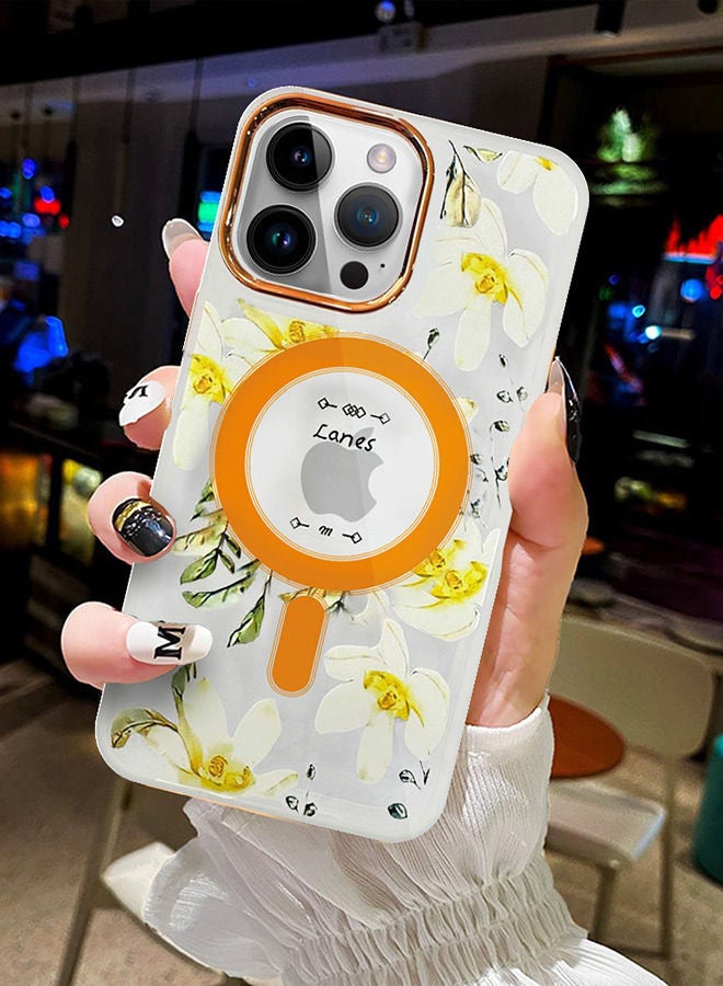 JOWAY Case for Apple iPhone 14 PRO MAX Floral Design Fashion Flower Compatible with MagSafe & Wireless Charging Cover YELLOW - Image 5