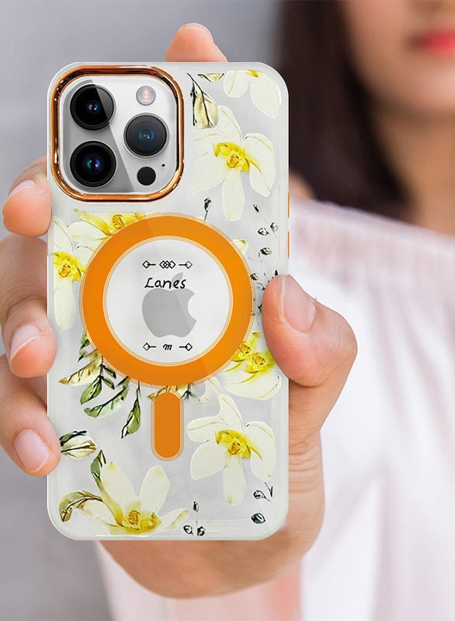 JOWAY Case for Apple iPhone 14 PRO MAX Floral Design Fashion Flower Compatible with MagSafe & Wireless Charging Cover YELLOW - Image 3