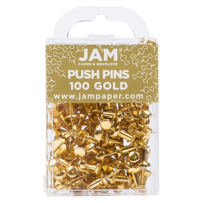 JAM PAPER Colorful Push Pins  Gold Pushpins  100Pack
