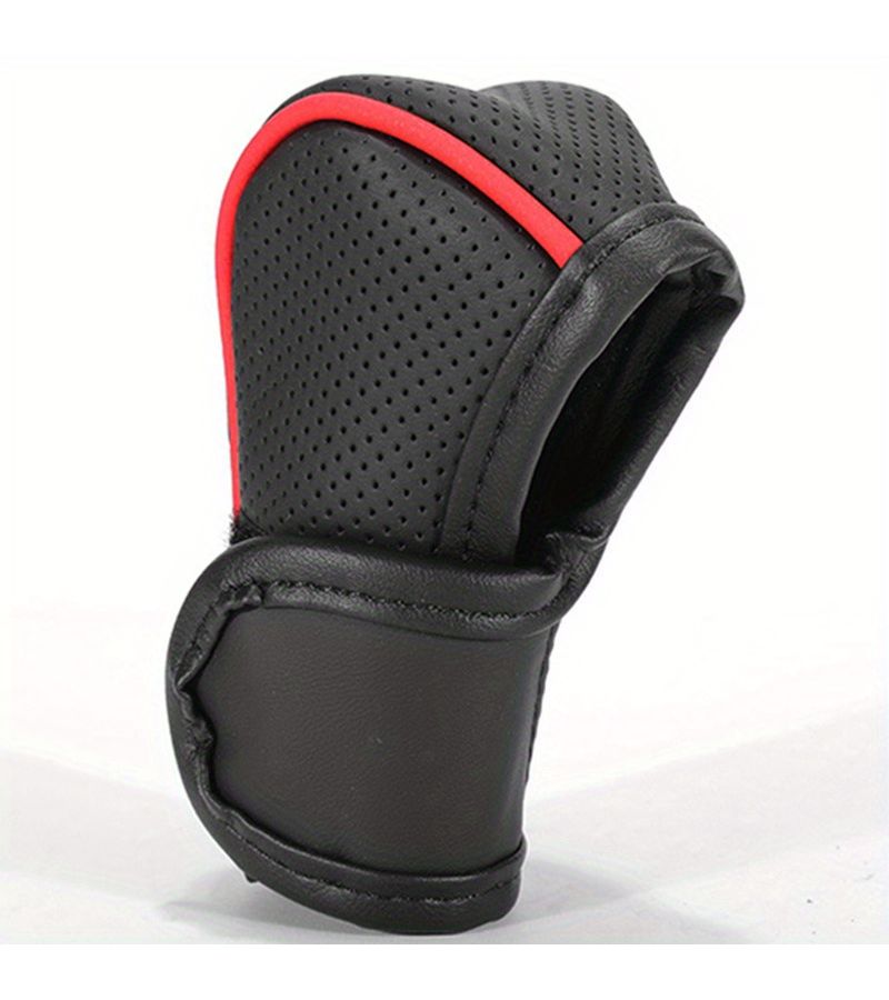 Red Black PU Leather Car Gear Shift Knob Cover Anti Slip Protective Case - Image 1
