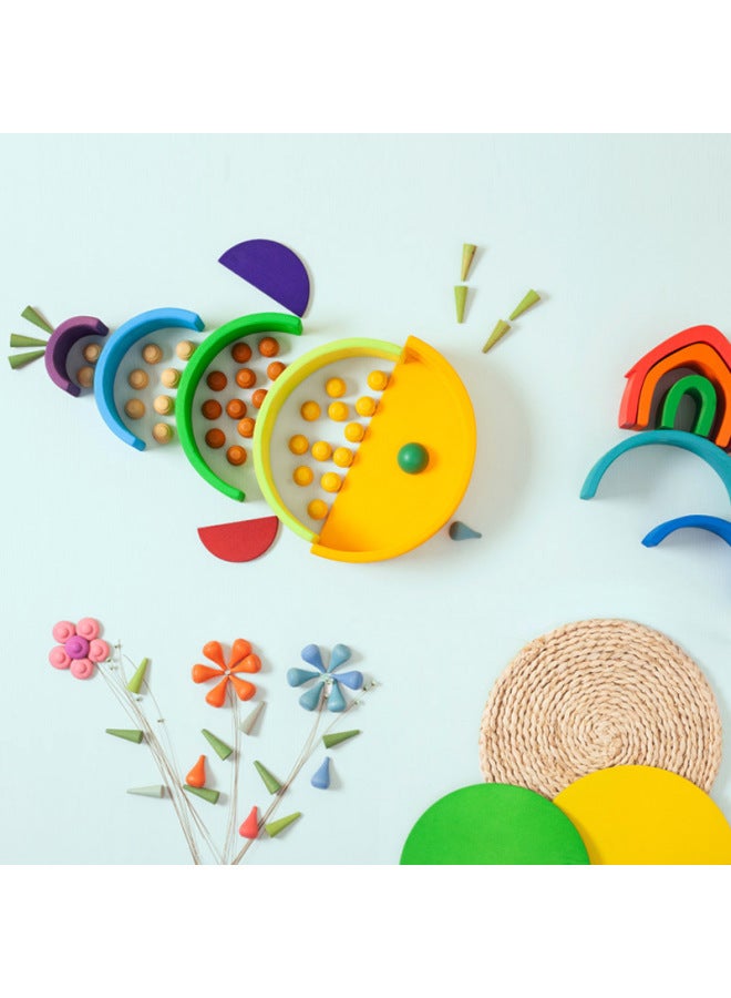 Wooden Children's Early Education And Intelligence 12 Color Rainbow Arch Building Blocks Assembled Across Overseas Basswood Trade Stacking Toys-Color:Six-color Rainbow Box-Specifications:35.5*18.5*7cm  - Image 4