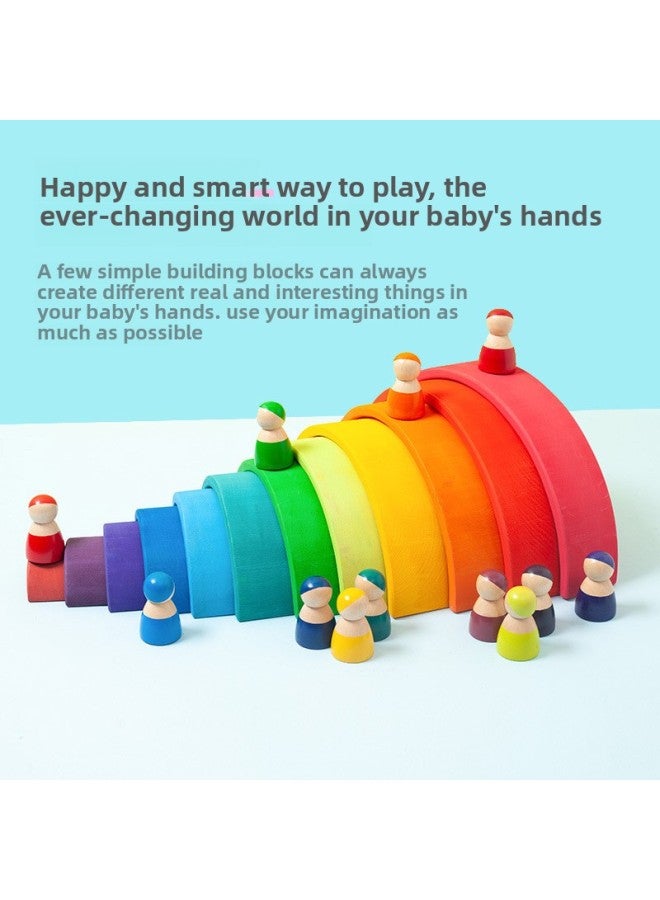 Wooden Children's Early Education And Intelligence 12 Color Rainbow Arch Building Blocks Assembled Across Overseas Basswood Trade Stacking Toys-Color:Six-color Rainbow Box-Specifications:35.5*18.5*7cm  - Image 2
