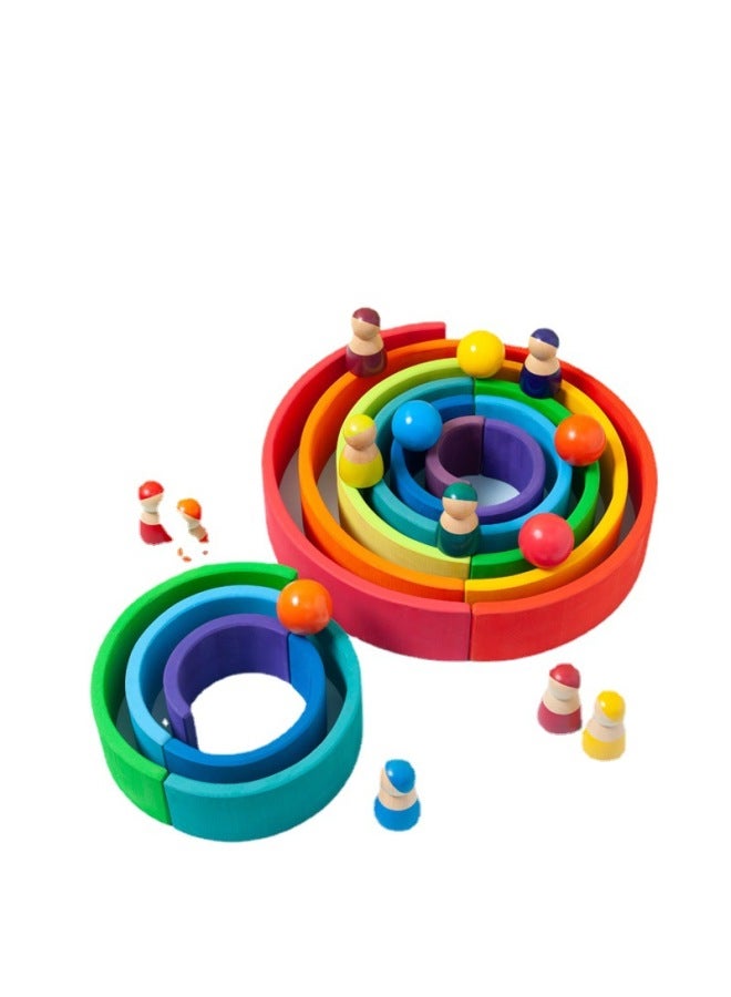 Wooden Children's Early Education And Intelligence 12 Color Rainbow Arch Building Blocks Assembled Across Overseas Basswood Trade Stacking Toys-Color:Six-color Rainbow Box-Specifications:35.5*18.5*7cm  - Image 5