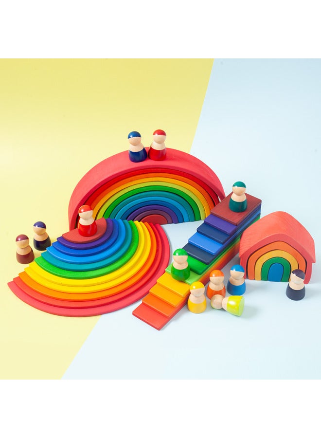Wooden Children's Early Education And Intelligence 12 Color Rainbow Arch Building Blocks Assembled Across Overseas Basswood Trade Stacking Toys-Color:Six-color Rainbow Box-Specifications:35.5*18.5*7cm  - Image 3