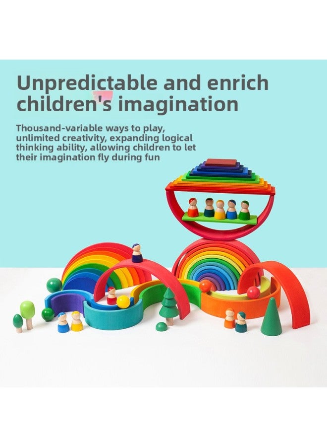 Wooden Children's Early Education And Intelligence 12 Color Rainbow Arch Building Blocks Assembled Across Overseas Basswood Trade Stacking Toys-Color:Six-color Rainbow Box-Specifications:35.5*18.5*7cm  - Image 1