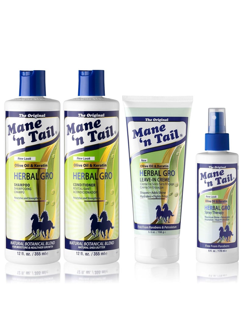 Mane 'n Tail Herbal Gro 4pc Shampoo kit Includes Herbal Gro Shampoo 12oz Herbal Gro Conditioner 12oz Spray Therapy 4pc and Creme Therapy 