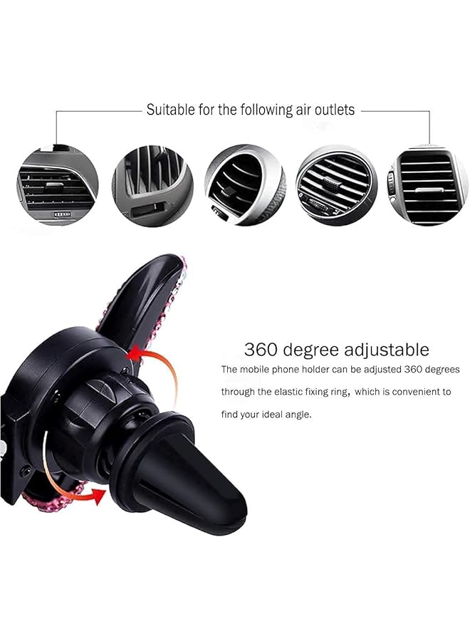 KASTWAVE Bling Car Phone Holder Mini Car Dash Air Vent Automatic Phone Mount Universal, 360°Adjustable And Stable Triangle Support, Crystal Auto Car Stand Phone Holder Accessories For Women And Girls (Pink) - Image 2