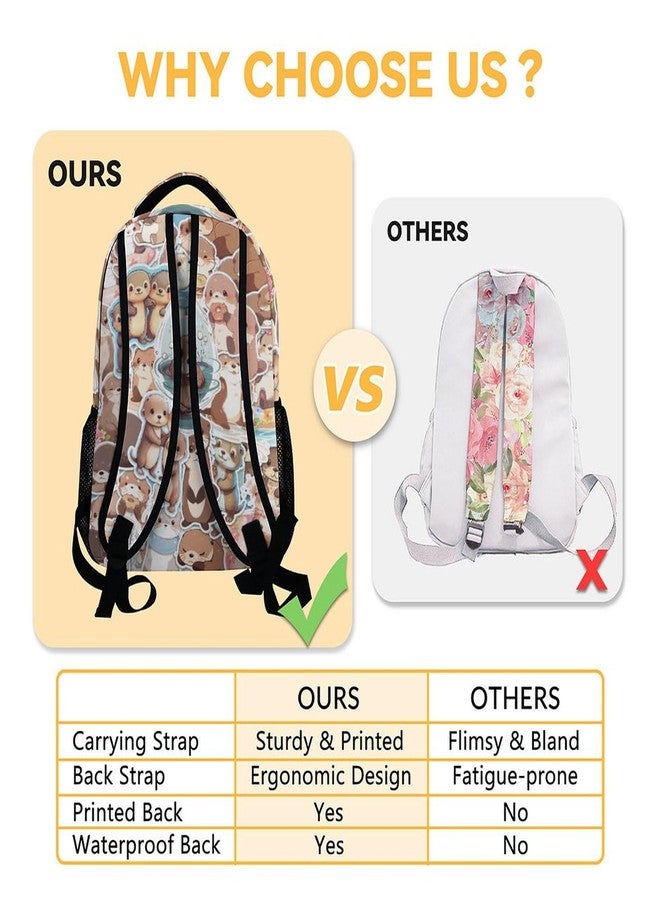 FLEXIMX Otter Backpack for Girls & Boys, 16 Inch Beige Backpacks for School, Cute Lightweight Bookbag for Kids - Image 4