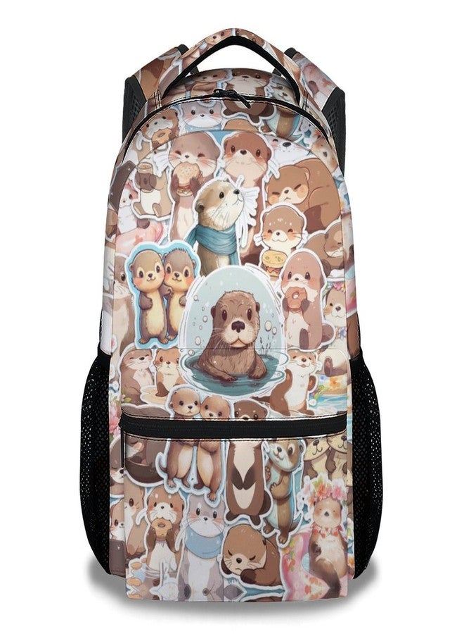 FLEXIMX Otter Backpack for Girls & Boys, 16 Inch Beige Backpacks for School, Cute Lightweight Bookbag for Kids - Image 1
