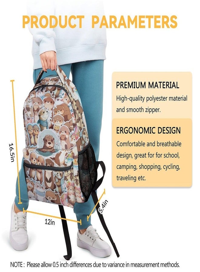 FLEXIMX Otter Backpack for Girls & Boys, 16 Inch Beige Backpacks for School, Cute Lightweight Bookbag for Kids - Image 3