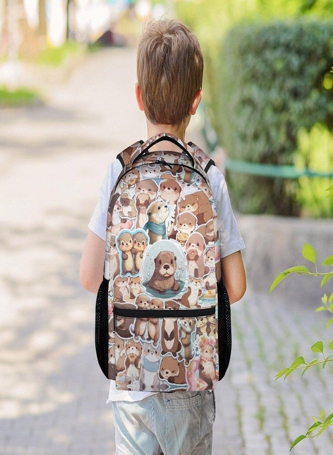 FLEXIMX Otter Backpack for Girls & Boys, 16 Inch Beige Backpacks for School, Cute Lightweight Bookbag for Kids - Image 2