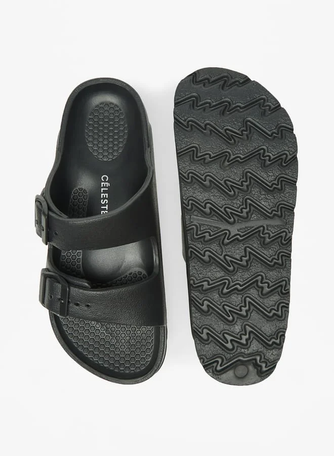 سيليست Womens Solid Slip-On Sandals with Buckle Detail