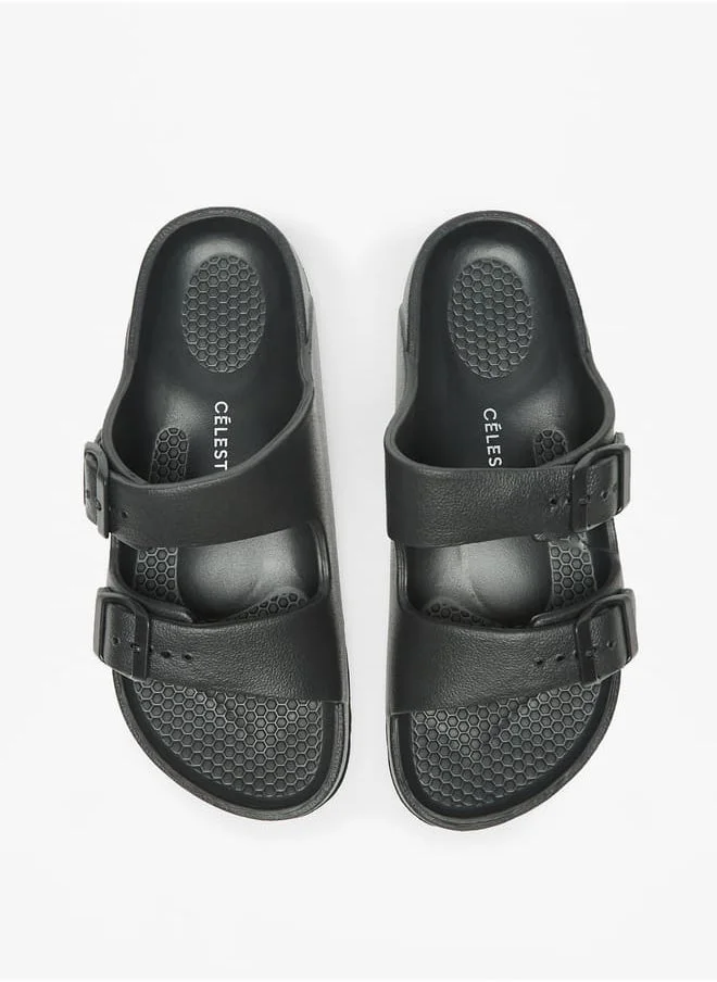سيليست Womens Solid Slip-On Sandals with Buckle Detail