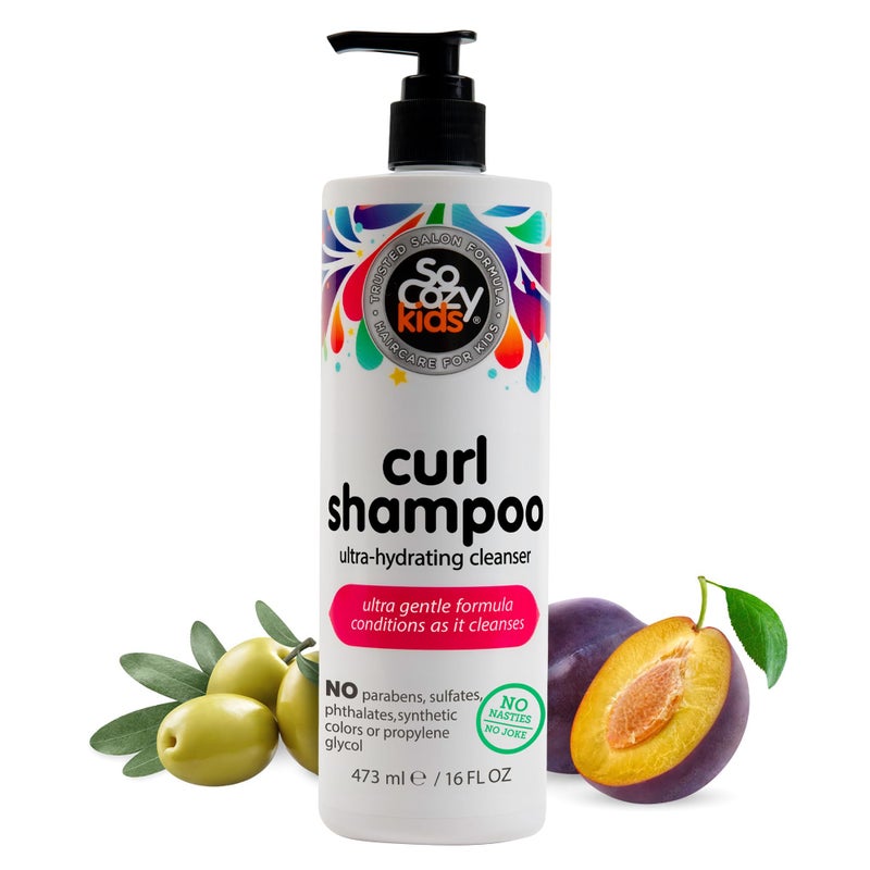 SO COZY SoCozy Curl Shampoo for Kids Curly Hair (16 Fl Oz Pump) Gentle Hydrating Cleanser, Helps Improve Elasticity, Reduce Breakage & Frizz with Keratin, Plum Seed Oil & Olive Oil, Paraben & Sulfate-Free - Image 1