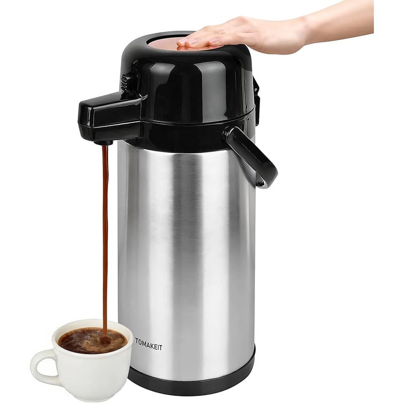  TOMAKEIT Airpot Coffee Carafe - 3L(102 Oz) Airpot Beverage Dispenser Insulated Stainless Steel Large Coffee Thermal - Pump Action Airpot for Hot/Cold Water - Image 1