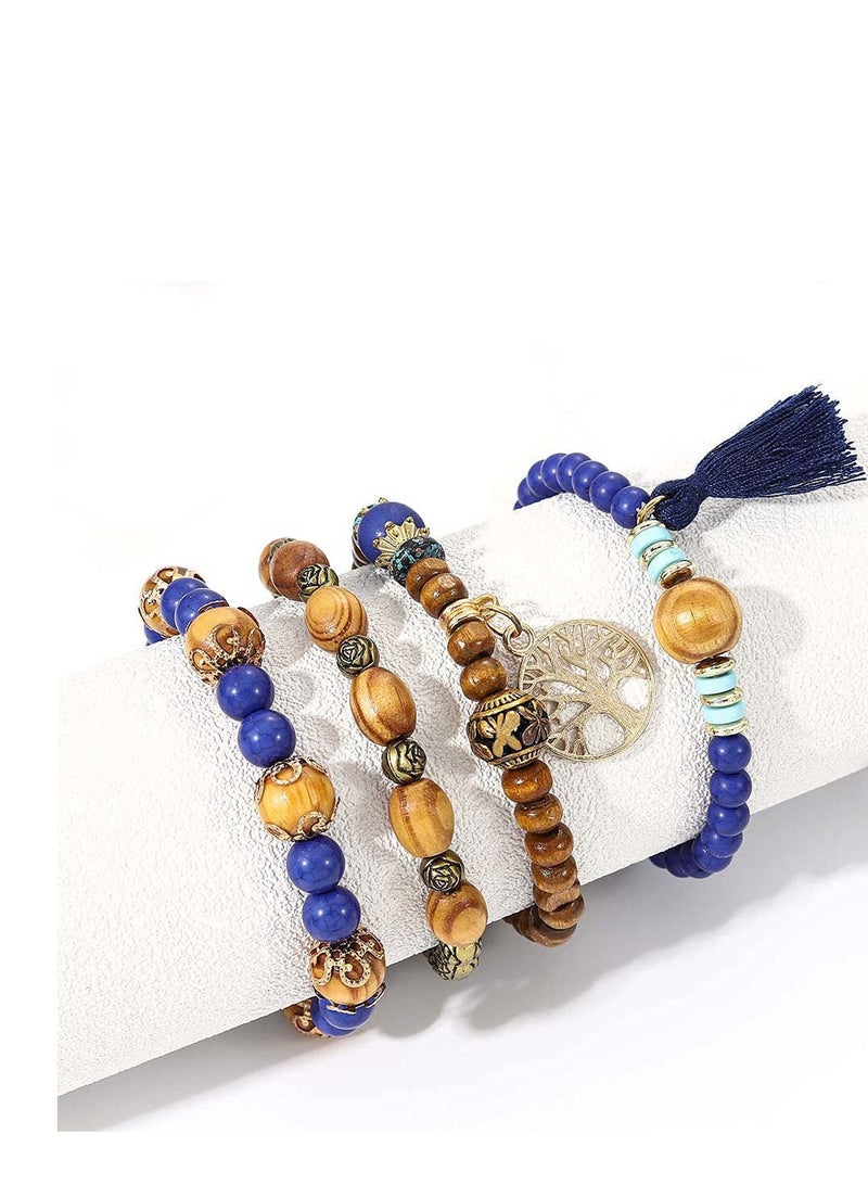 Excefore Boho Bracelets, Wood Beaded Bracelets Set,  Tree of Life Charm Bangles Jewelry, Multilayer Stretch Tassel Bracelets, Gifts for Women Teen Girls Wife Sister - Image 1