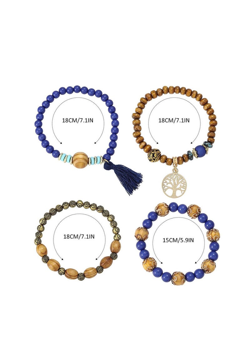 Excefore Boho Bracelets, Wood Beaded Bracelets Set,  Tree of Life Charm Bangles Jewelry, Multilayer Stretch Tassel Bracelets, Gifts for Women Teen Girls Wife Sister - Image 2