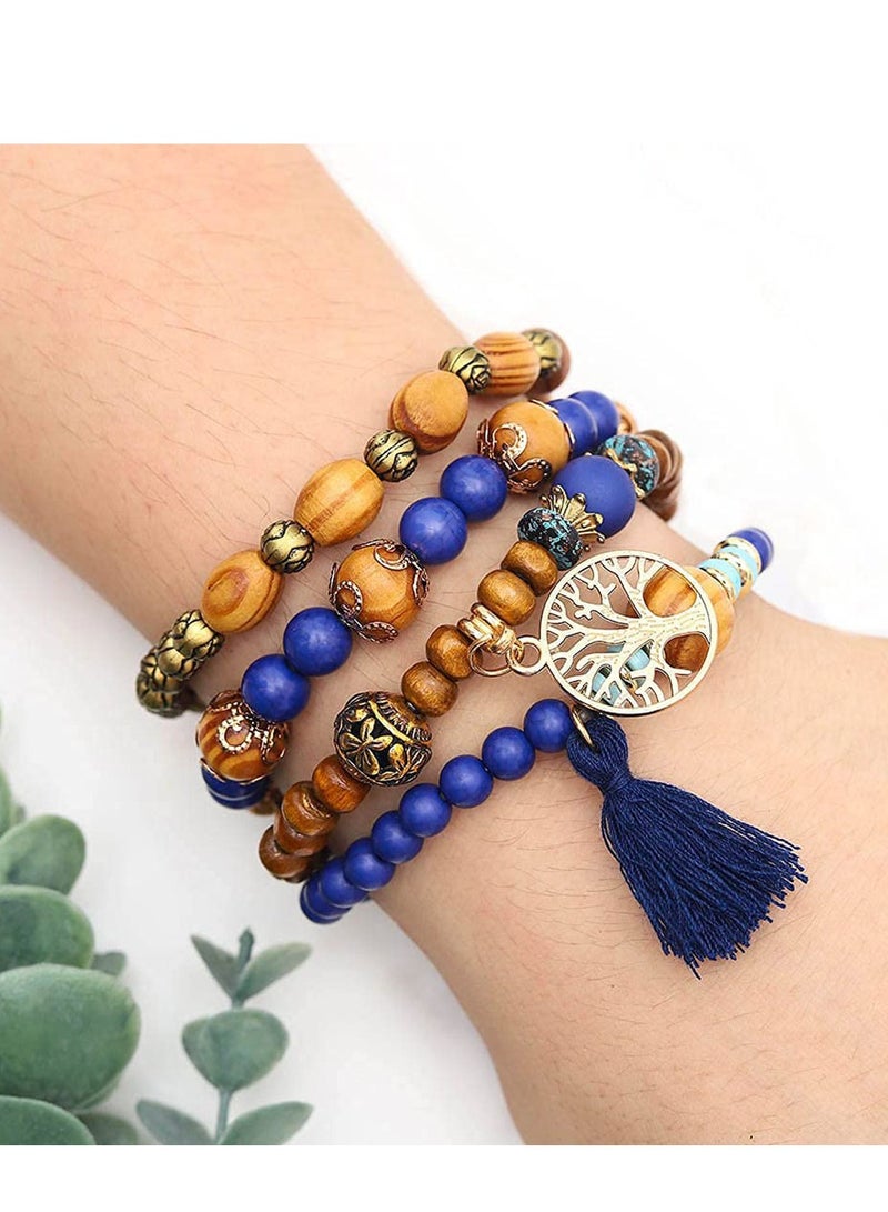 Excefore Boho Bracelets, Wood Beaded Bracelets Set,  Tree of Life Charm Bangles Jewelry, Multilayer Stretch Tassel Bracelets, Gifts for Women Teen Girls Wife Sister - Image 5