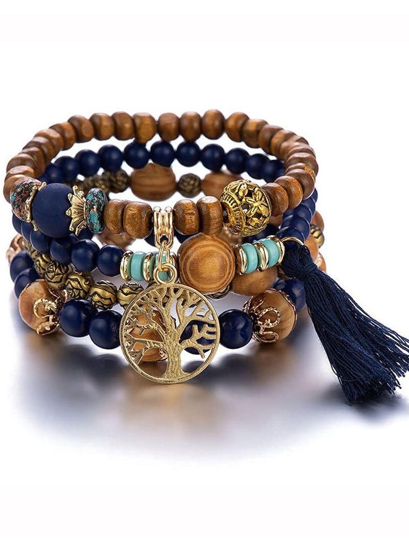 Excefore Boho Bracelets, Wood Beaded Bracelets Set,  Tree of Life Charm Bangles Jewelry, Multilayer Stretch Tassel Bracelets, Gifts for Women Teen Girls Wife Sister - Image 3